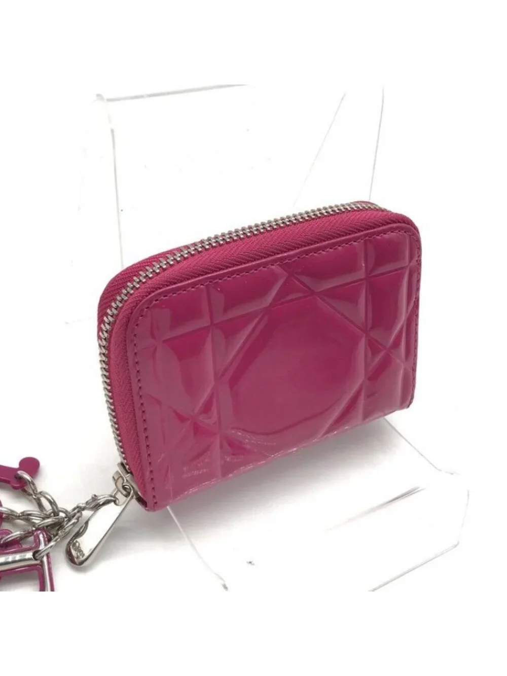 Dior Cannage Enamel Coin Case Wallet Pink